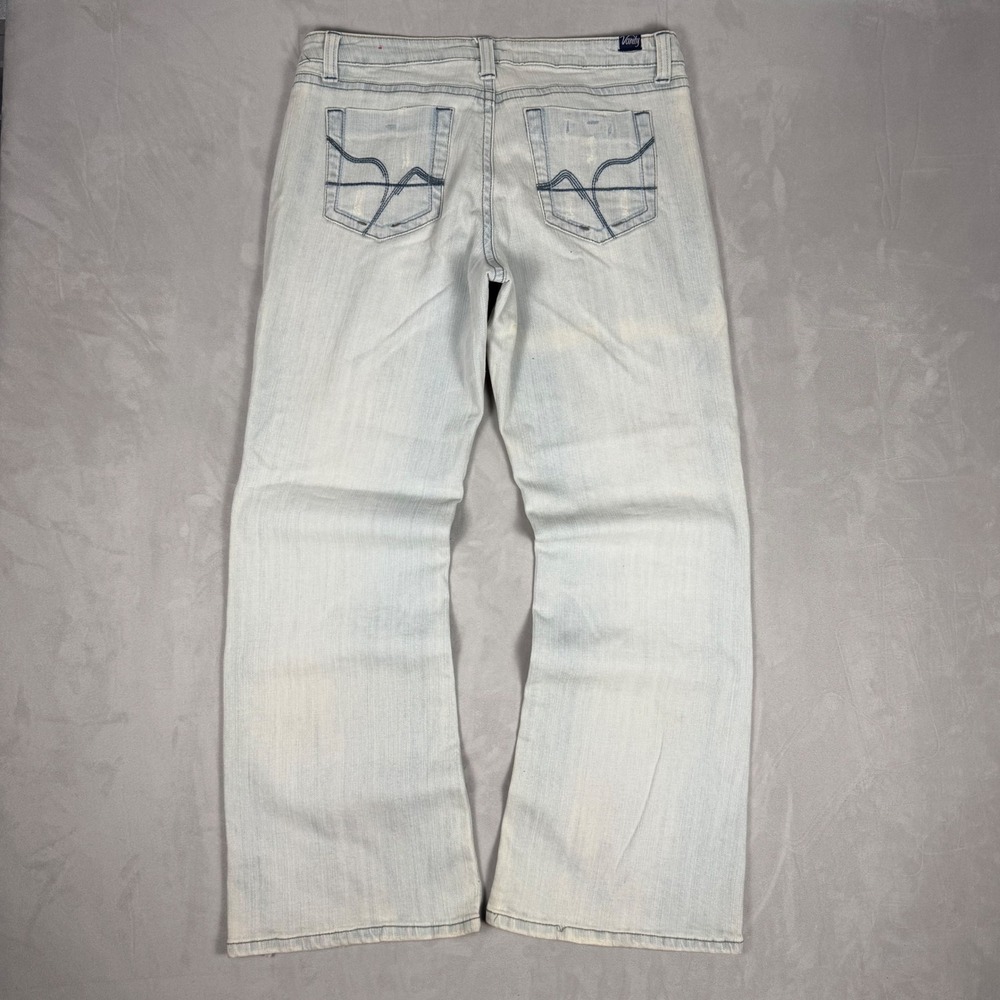 Y2K Mens Vanity Bootcut Light Wash Distressed Embroidered Jeans 31x31